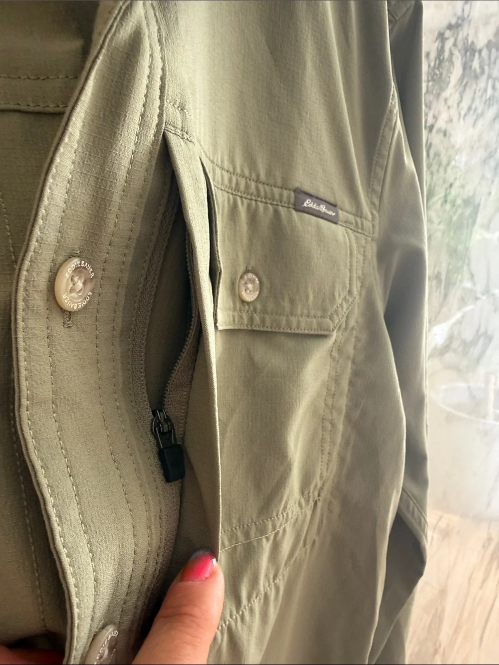Eddie Bauer Olive Green Military-Style Button Jacket